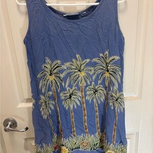 Tropical Blue Palm Print Midi Dress